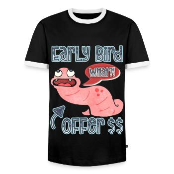 Worm, earthworm funny saying Early-Bird - Men's Ringer Shirt - black/white - Front - AI Model Female 172 light (172cm) & AI Model Male 178 light (178cm)