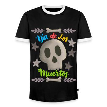 Dia-de-los-Muertos, Jour des Morts, Crâne de Sucre - T-shirt contrasté Homme - noir/blanc - Devant - AI Model Female 172 light (172cm) & AI Model Male 178 light (178cm)