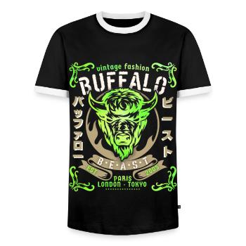 Vintage Buffalo Buffalo Head, Buffalo Design - Men's Ringer Shirt - black/white - Front - AI Model Female 172 light (172cm) & AI Model Male 178 light (178cm)