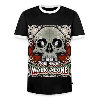 Totenkopf, Barockmuster, lustiger Spruch, Gothic - Männer Kontrast-T-Shirt - Schwarz/Weiß - Vorne - AI Model Female 172 light (172cm) & AI Model Male 178 light (178cm)