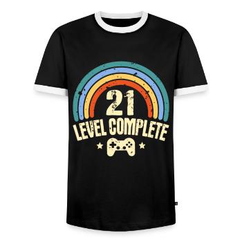 21. Geburtstag Level 21 Jahre Lustiges Gamer - Männer Kontrast-T-Shirt - Schwarz/Weiß - Vorne - AI Model Female 172 light (172cm) & AI Model Male 178 light (178cm)