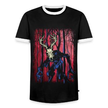 Wendigo Folk Creature Forest Halloween Cryptid - Men's Ringer Shirt - black/white - Front - AI Model Female 172 light (172cm) & AI Model Male 178 light (178cm)