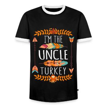 La Journée de l’oncle turquie 2022 Joyeux Thanksgiving - T-shirt contrasté Homme - noir/blanc - Devant - AI Model Female 172 light (172cm) & AI Model Male 178 light (178cm)