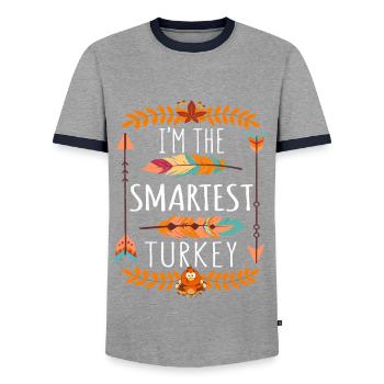 La journée de la dinde la plus intelligente 2022 Joyeux Thanksgiving - T-shirt contrasté Homme - gris/marine  - Devant - AI Model Female 172 light (172cm) & AI Model Male 178 light (178cm)