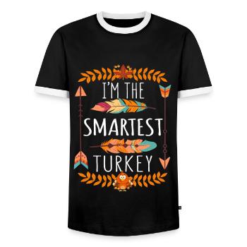 La journée de la dinde la plus intelligente 2022 Joyeux Thanksgiving - T-shirt contrasté Homme - noir/blanc - Devant - AI Model Female 172 light (172cm) & AI Model Male 178 light (178cm)