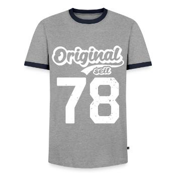 44. Geburtstag Original seit 1978 44 Jahre - Männer Kontrast-T-Shirt - Grau/Navy  - Vorne - AI Model Female 172 light (172cm) & AI Model Male 178 light (178cm)