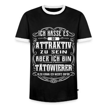 Tätowierer Tattoostudio Lustiges Tattoo - Männer Kontrast-T-Shirt - Schwarz/Weiß - Vorne - AI Model Female 172 light (172cm) & AI Model Male 178 light (178cm)