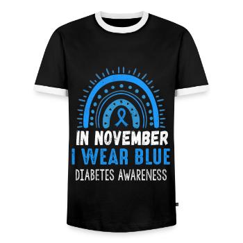 Je porte en novembre Mois de la sensibilisation au diabète - T-shirt contrasté Homme - noir/blanc - Devant - AI Model Female 172 light (172cm) & AI Model Male 178 light (178cm)