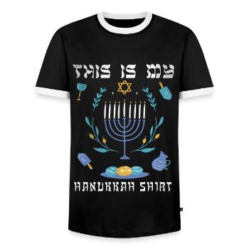 Jewish Christmas Jew This My Hanukkah Ornament - Men's Ringer Shirt - black/white - Front - AI Model Female 172 light (172cm) & AI Model Male 178 light (178cm)
