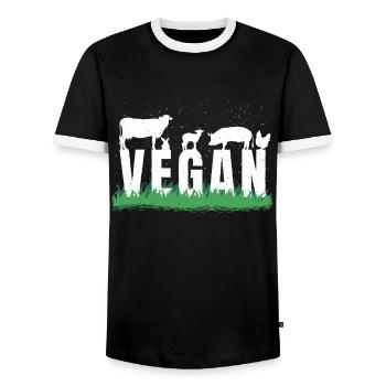Animaux de ferme Légumes Végétarien Végétalien - T-shirt contrasté Homme - noir/blanc - Devant - AI Model Female 172 light (172cm) & AI Model Male 178 light (178cm)