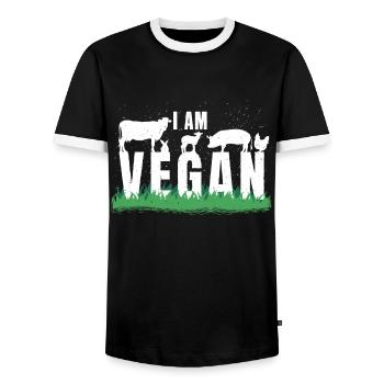 Animaux de ferme Végétarien à propulsion végétale I végétalien - T-shirt contrasté Homme - noir/blanc - Devant - AI Model Female 172 light (172cm) & AI Model Male 178 light (178cm)