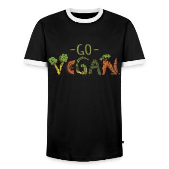 Word Veget Végétarien Go Vegan - T-shirt contrasté Homme - noir/blanc - Devant - AI Model Female 172 light (172cm) & AI Model Male 178 light (178cm)