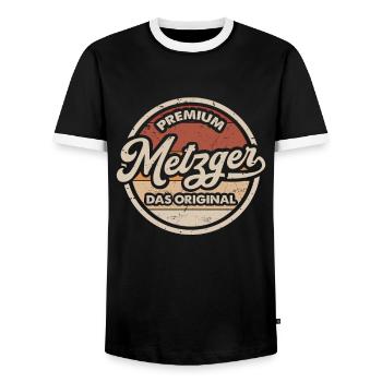 Metzger Original Metzgerei Lustiges Fleischer - Männer Kontrast-T-Shirt - Schwarz/Weiß - Vorne - AI Model Female 172 light (172cm) & AI Model Male 178 light (178cm)