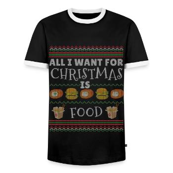 December I Want Food Ugly Christmas - Männer Kontrast-T-Shirt - Schwarz/Weiß - Vorne - AI Model Female 172 light (172cm) & AI Model Male 178 light (178cm)