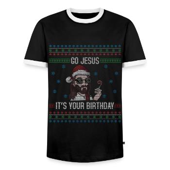 Décembre Happy Birth Go Jesus Ugly Christmas Day - T-shirt contrasté Homme - noir/blanc - Devant - AI Model Female 172 light (172cm) & AI Model Male 178 light (178cm)