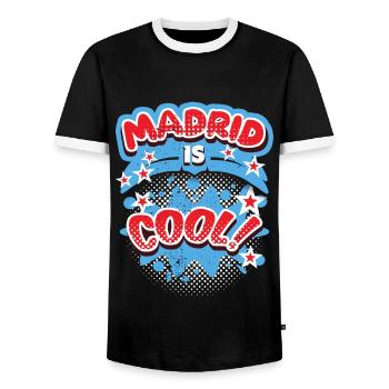 Madrid Spain, saying Madrid-is-Cool - Men's Ringer Shirt - black/white - Front - AI Model Female 172 light (172cm) & AI Model Male 178 light (178cm)