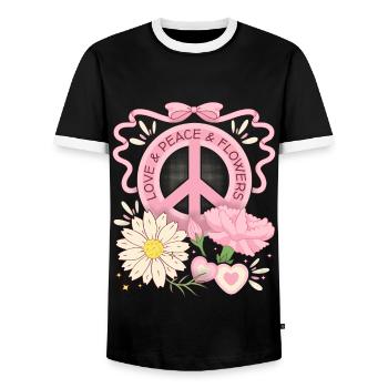 Peace Symbol Peace Sign, Love-Peace-Flowers - Men's Ringer Shirt - black/white - Front - AI Model Female 172 light (172cm) & AI Model Male 178 light (178cm)