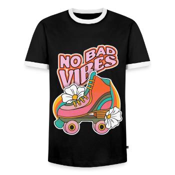 Rollschuhe, Rollschuhlaufen, 70er Jahre Design - Männer Kontrast-T-Shirt - Schwarz/Weiß - Vorne - AI Model Female 172 light (172cm) & AI Model Male 178 light (178cm)