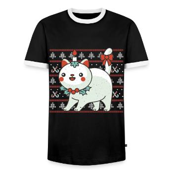 Kawaii Cat Candle Décembre Vacances Moche Noël - T-shirt contrasté Homme - noir/blanc - Devant - AI Model Female 172 light (172cm) & AI Model Male 178 light (178cm)