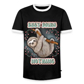 Sloth, Sloth, funny saying Doing-Nothing - Men's Ringer Shirt - black/white - Front - AI Model Female 172 light (172cm) & AI Model Male 178 light (178cm)