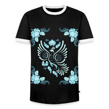Volkskunst Friedenstaube, Gzhel Art, Gzhel-Kunst - Männer Kontrast-T-Shirt - Schwarz/Weiß - Vorne - AI Model Female 172 light (172cm) & AI Model Male 178 light (178cm)