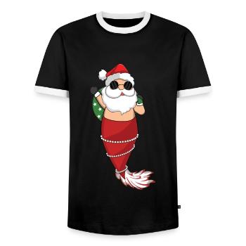 December Santa Mermaid Love Christmas - Men's Ringer Shirt - black/white - Front - AI Model Female 172 light (172cm) & AI Model Male 178 light (178cm)