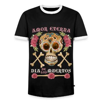 Crâne, crâne de sucre, Dia-de-los-Muertos dicton - T-shirt contrasté Homme - noir/blanc - Devant - AI Model Female 172 light (172cm) & AI Model Male 178 light (178cm)