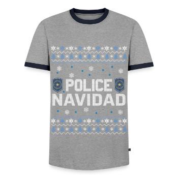 Drôle moche Décembre Police Navidad Laid Noël - T-shirt contrasté Homme - gris/marine  - Devant - AI Model Female 172 light (172cm) & AI Model Male 178 light (178cm)