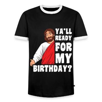 Weihnachten Dezember 2022 Happy Birth Jesus Ready - Männer Kontrast-T-Shirt - Schwarz/Weiß - Vorne - AI Model Female 172 light (172cm) & AI Model Male 178 light (178cm)