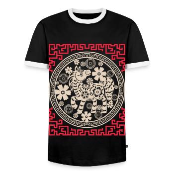 Chinese Horoscope China Year of the Horse - Men's Ringer Shirt - black/white - Front - AI Model Female 172 light (172cm) & AI Model Male 178 light (178cm)