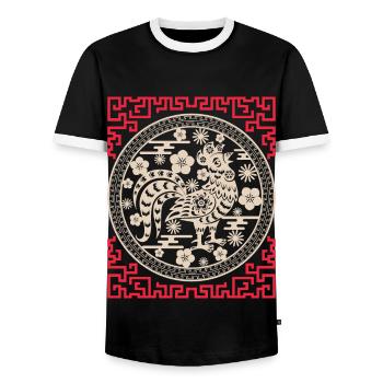 Horoscope chinois Chine Année du Coq - T-shirt contrasté Homme - noir/blanc - Devant - AI Model Female 172 light (172cm) & AI Model Male 178 light (178cm)