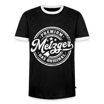 Metzger Original Metzgerei Lustiges Fleischer - Männer Kontrast-T-Shirt - Schwarz/Weiß - Vorne - AI Model Female 172 light (172cm) & AI Model Male 178 light (178cm)