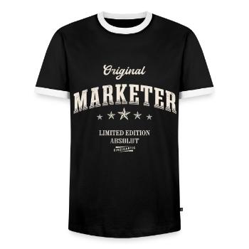 Marketer Limited Edition Lustiges Marketing - Männer Kontrast-T-Shirt - Schwarz/Weiß - Vorne - AI Model Female 172 light (172cm) & AI Model Male 178 light (178cm)
