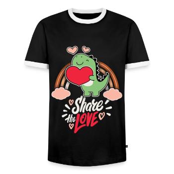 Lustiger Dinosaurier Liebe-Love Valentinstag - Männer Kontrast-T-Shirt - Schwarz/Weiß - Vorne - AI Model Female 172 light (172cm) & AI Model Male 178 light (178cm)