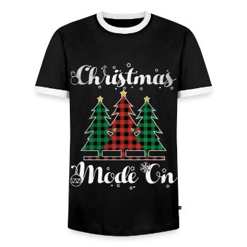 Christmas Element December Mode On Plaid Christmas - Men's Ringer Shirt - black/white - Front - AI Model Female 172 light (172cm) & AI Model Male 178 light (178cm)