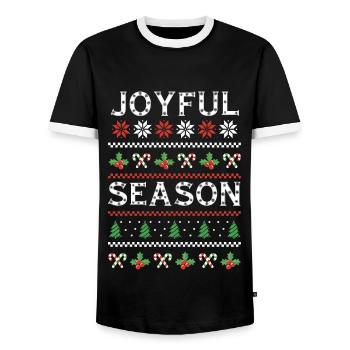 Snow Ugly December Joyful Season Ugly Christmas - Men's Ringer Shirt - black/white - Front - AI Model Female 172 light (172cm) & AI Model Male 178 light (178cm)