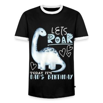 Dinosaur Daddy-Dad, Happy Birthday - Men's Ringer Shirt - black/white - Front - AI Model Female 172 light (172cm) & AI Model Male 178 light (178cm)