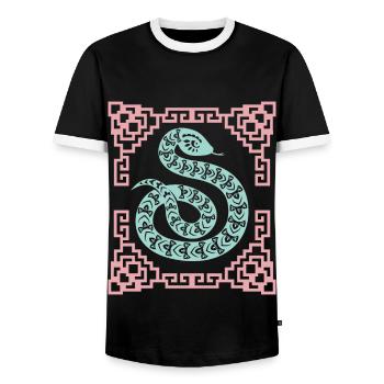 Year of the Serpent, Chinese Horoscope China - Men's Ringer Shirt - black/white - Front - AI Model Female 172 light (172cm) & AI Model Male 178 light (178cm)