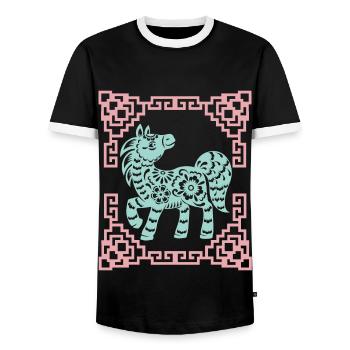 Year of the Horse, Chinese Horoscope China - Men's Ringer Shirt - black/white - Front - AI Model Female 172 light (172cm) & AI Model Male 178 light (178cm)