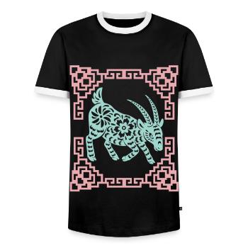 Year of the Goat, Chinese Horoscope China - Men's Ringer Shirt - black/white - Front - AI Model Female 172 light (172cm) & AI Model Male 178 light (178cm)