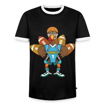 Rugby Turkey Bird Gobble Football Fan Thanksgiving - Men's Ringer Shirt - black/white - Front - AI Model Female 172 light (172cm) & AI Model Male 178 light (178cm)