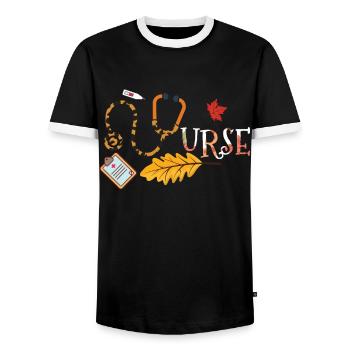 Nursing Registered Nurse Fall Autumn Thanksgiving - Men's Ringer Shirt - black/white - Front - AI Model Female 172 light (172cm) & AI Model Male 178 light (178cm)