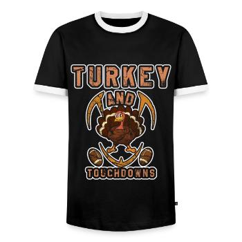 Rugby Turkey Touchdown Football Thanksgiving - Men's Ringer Shirt - black/white - Front - AI Model Female 172 light (172cm) & AI Model Male 178 light (178cm)