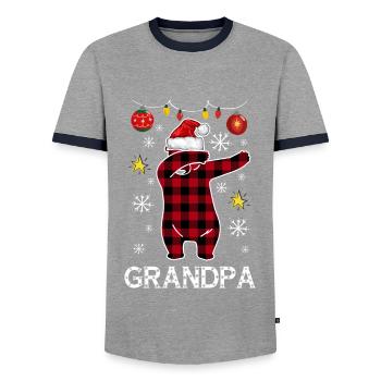 Plaid Bear Dabbing For Grandpa December Christmas - Men's Ringer Shirt - grey/navy  - Front - AI Model Female 172 light (172cm) & AI Model Male 178 light (178cm)