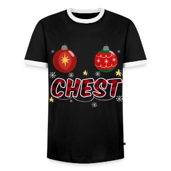 Chestnuts Chest Nuts Joke Funny Christmas - Men's Ringer Shirt - black/white - Front - AI Model Female 172 light (172cm) & AI Model Male 178 light (178cm)