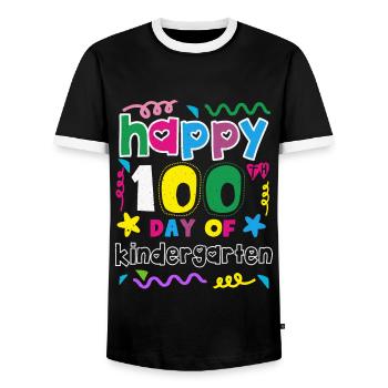 100th Day Kindergarten Happy 100 Days Of School - Men's Ringer Shirt - black/white - Front - AI Model Female 172 light (172cm) & AI Model Male 178 light (178cm)
