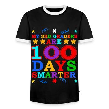 100. Tag 3. Klasse Lehrer 100 Tage Schule - Männer Kontrast-T-Shirt - Schwarz/Weiß - Vorne - AI Model Female 172 light (172cm) & AI Model Male 178 light (178cm)