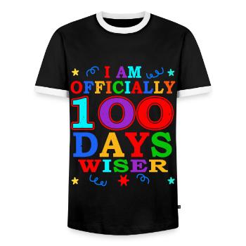 100th Day Wiser 100 Days Of School - Men's Ringer Shirt - black/white - Front - AI Model Female 172 light (172cm) & AI Model Male 178 light (178cm)