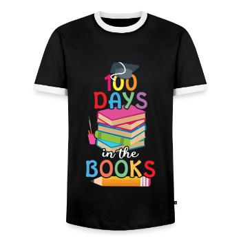 Schüler 100. Tag in Büchern 100 Tage Schule - Männer Kontrast-T-Shirt - Schwarz/Weiß - Vorne - AI Model Female 172 light (172cm) & AI Model Male 178 light (178cm)