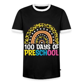 Student 100th Day Preschool 100 Days Of School - Men's Ringer Shirt - black/white - Front - AI Model Female 172 light (172cm) & AI Model Male 178 light (178cm)